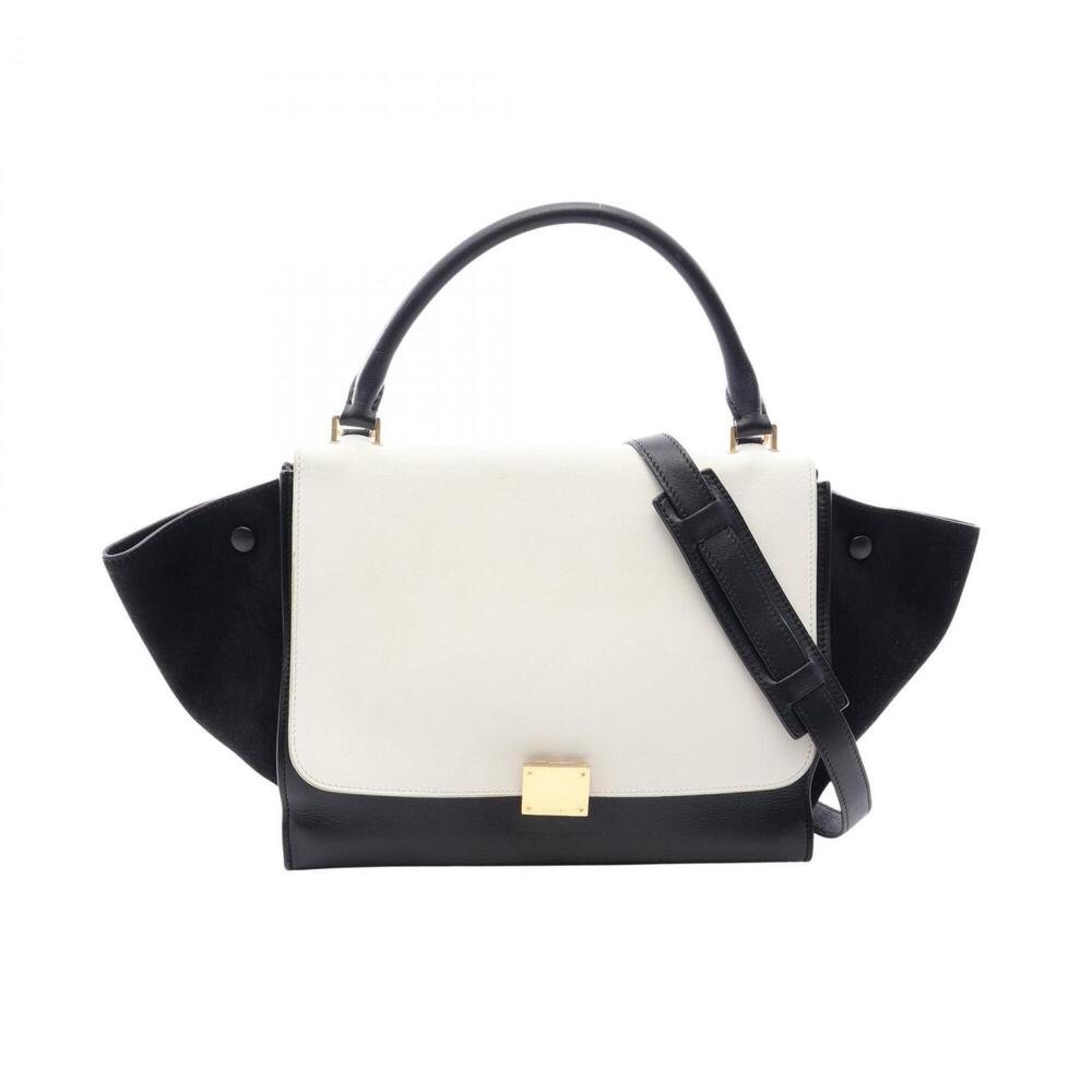 Celine Trapeze Medium 2-Way Handbag, Leather/Suede, Women's, Black/White, 169542